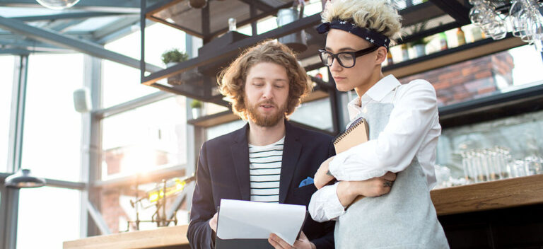 business associates discussing operating expenses